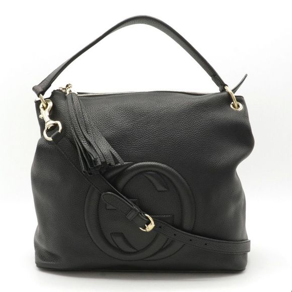 Gucci Soho Interlocking G Fringe Tassel Shoulder Bag Leather Black Gold Hardware - Picture 1 of 9